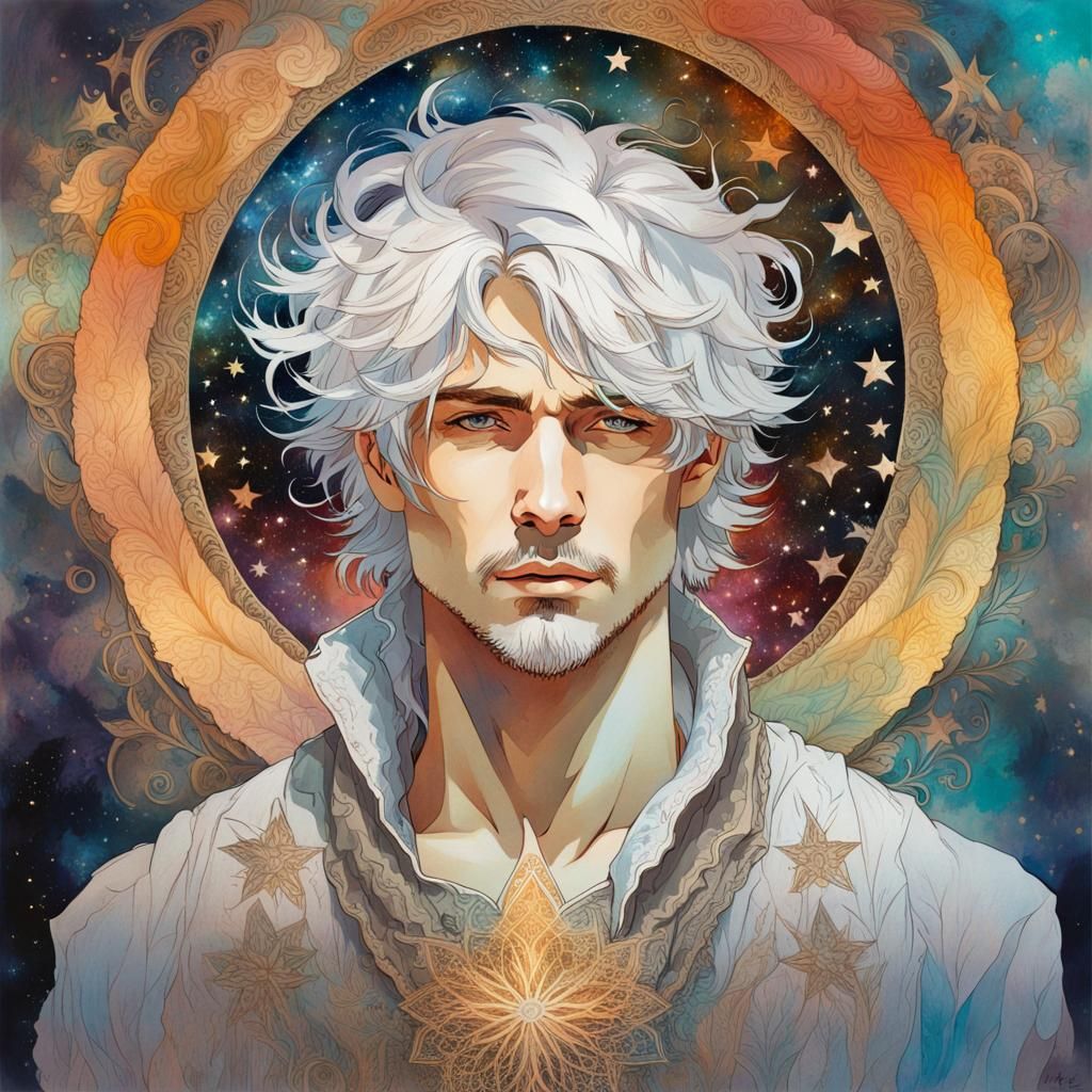 Fantasy Portrait with Stars in Art Nouveau Style