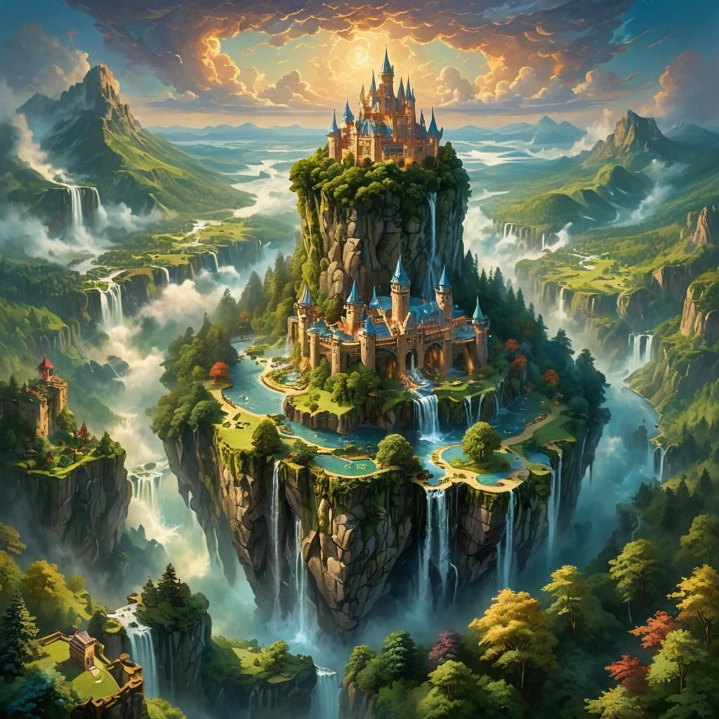 Floating Island Castle in Ethereal Landscape