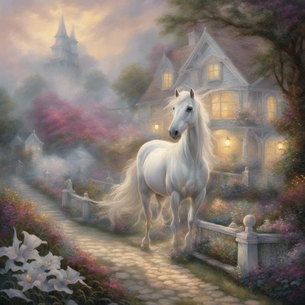Ethereal Fantasy: Horse, Bride, and Bungalow Blend