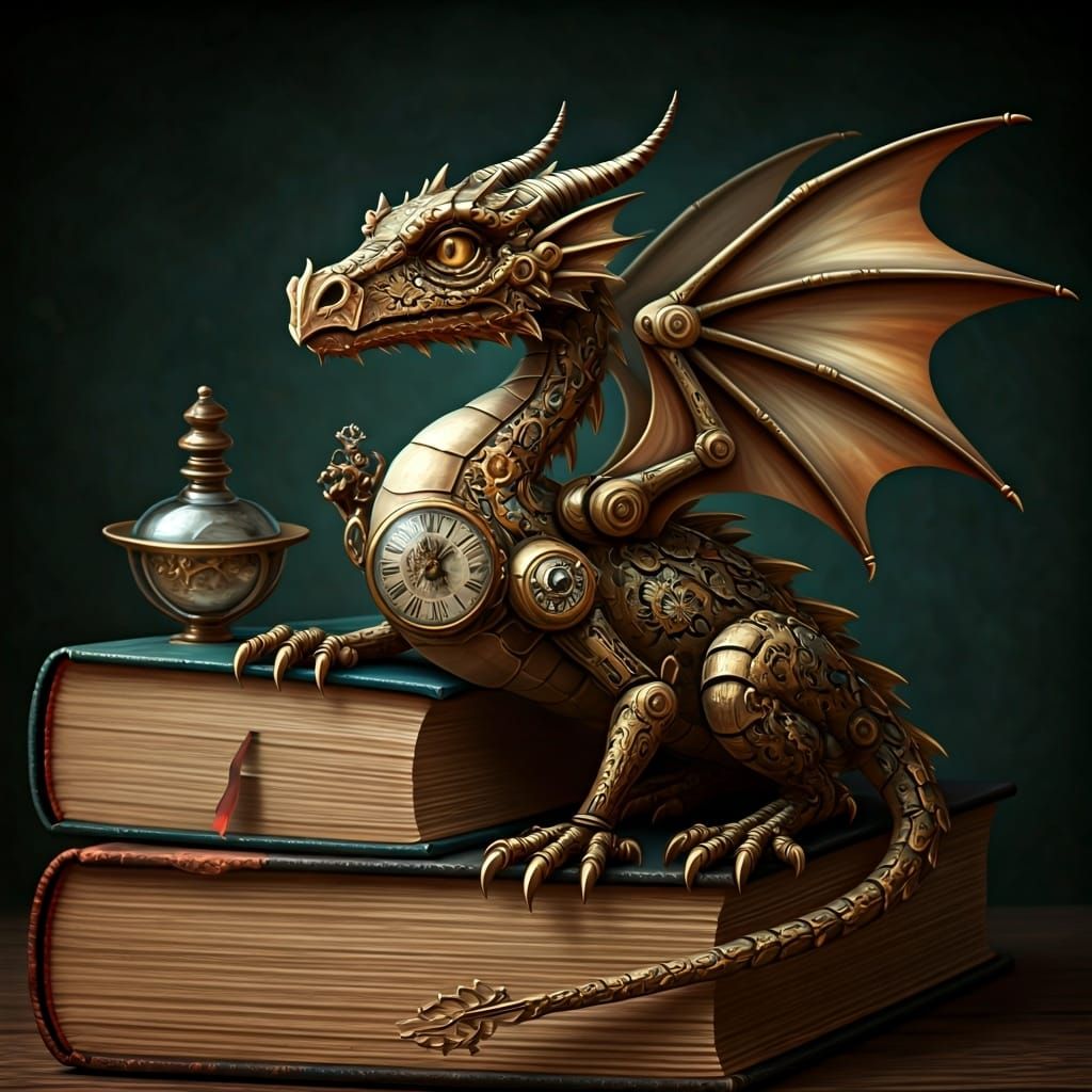 Clockwork Dragon on Vintage Books in Steampunk Style