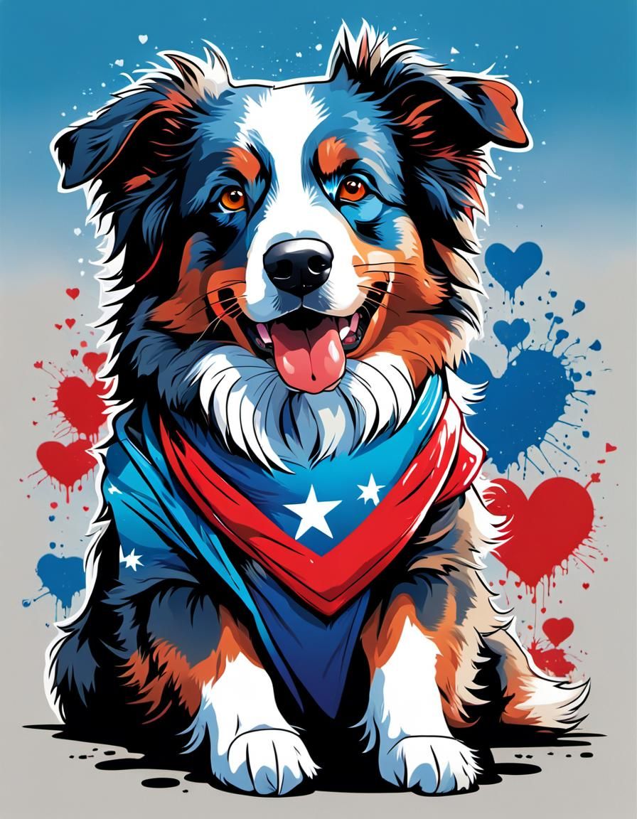 Stylish Australian Shepherd T-Shirt Design in Graffiti Art