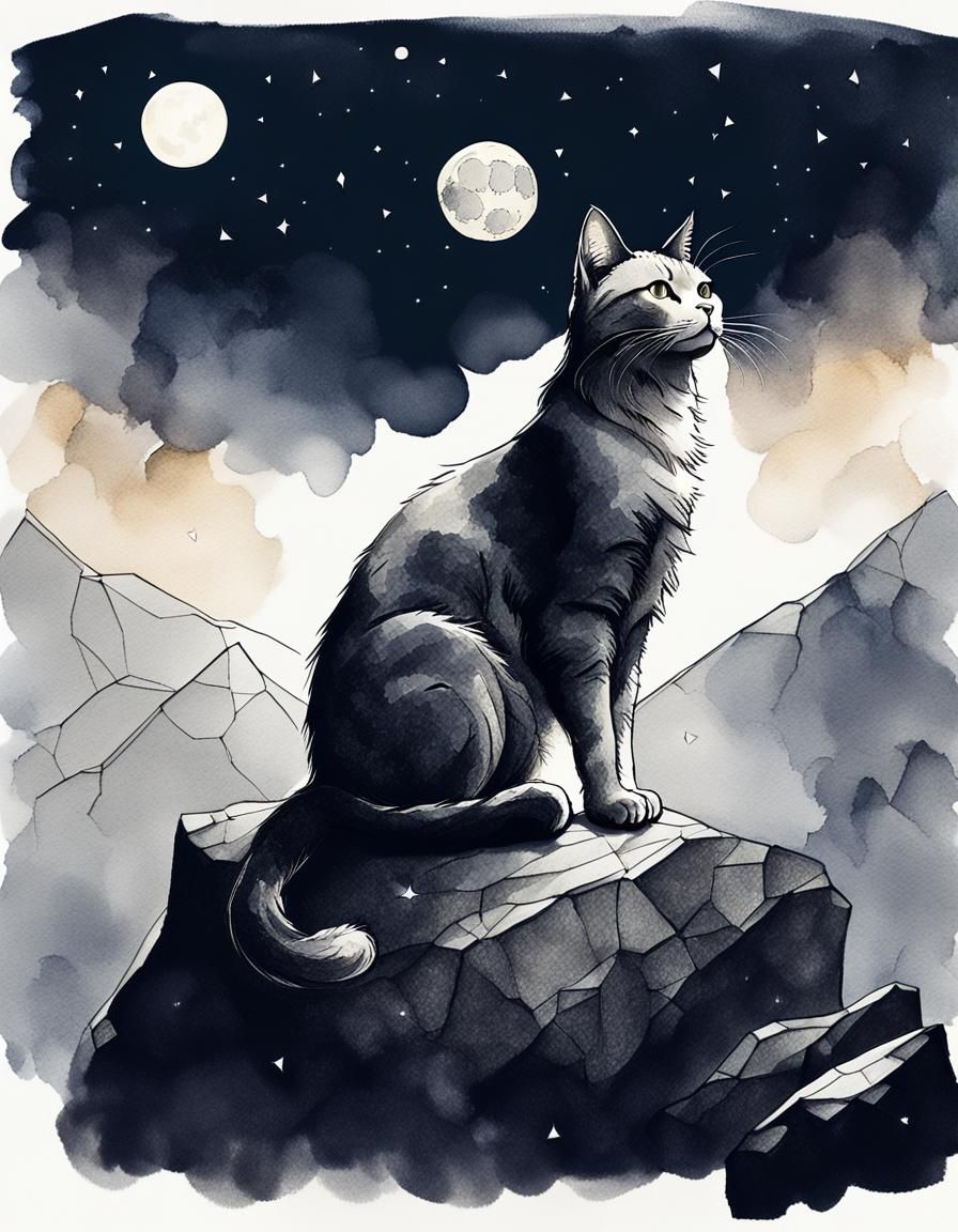 Surreal Cat Under Celestial Moonlight