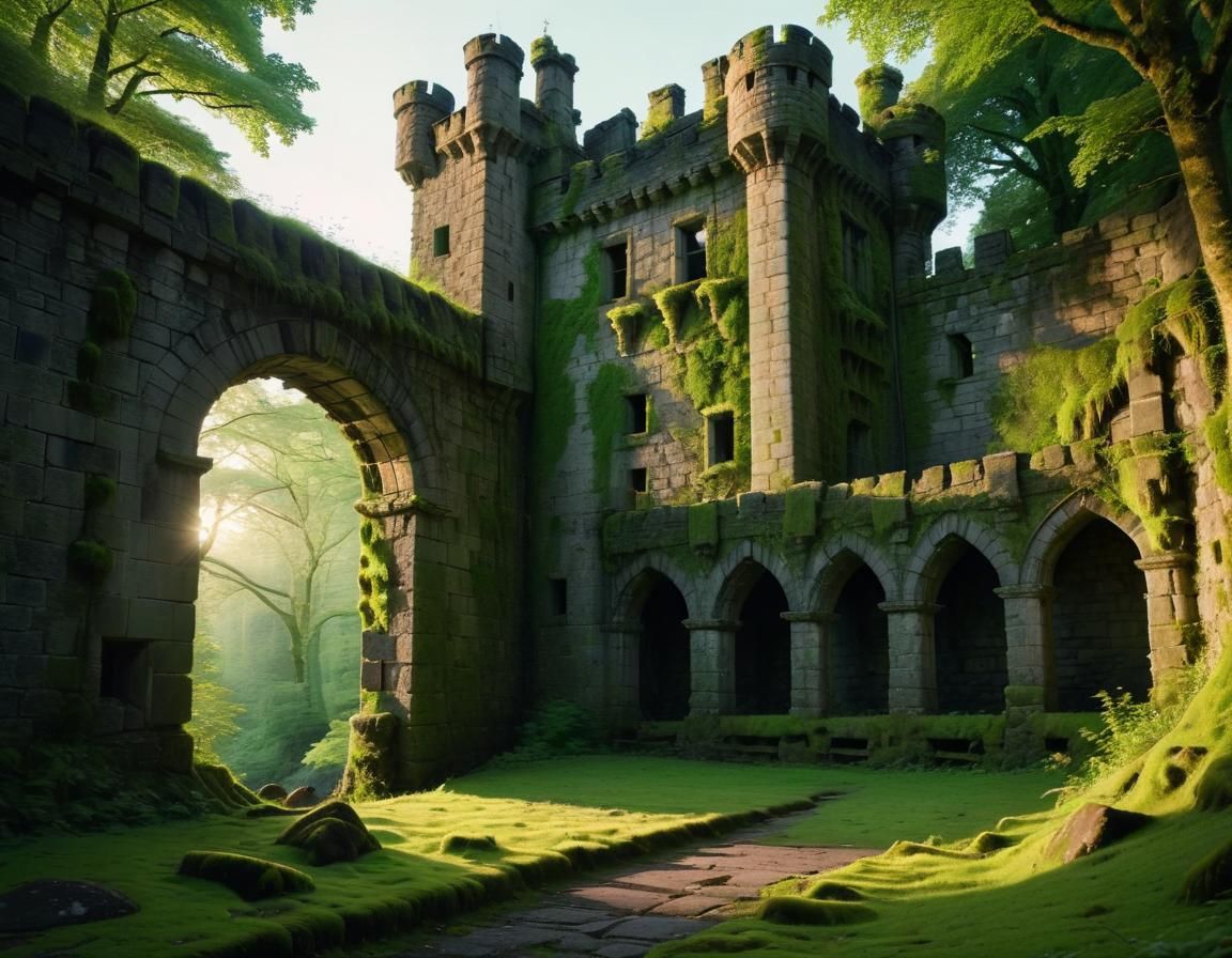 Abandoned Castle Wall at Magic Hour