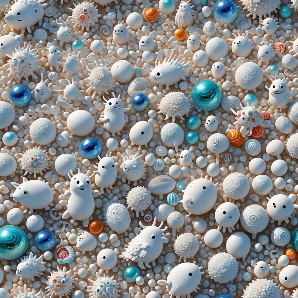 Hyperdetailed White World with Bioluminescent Coral Reef