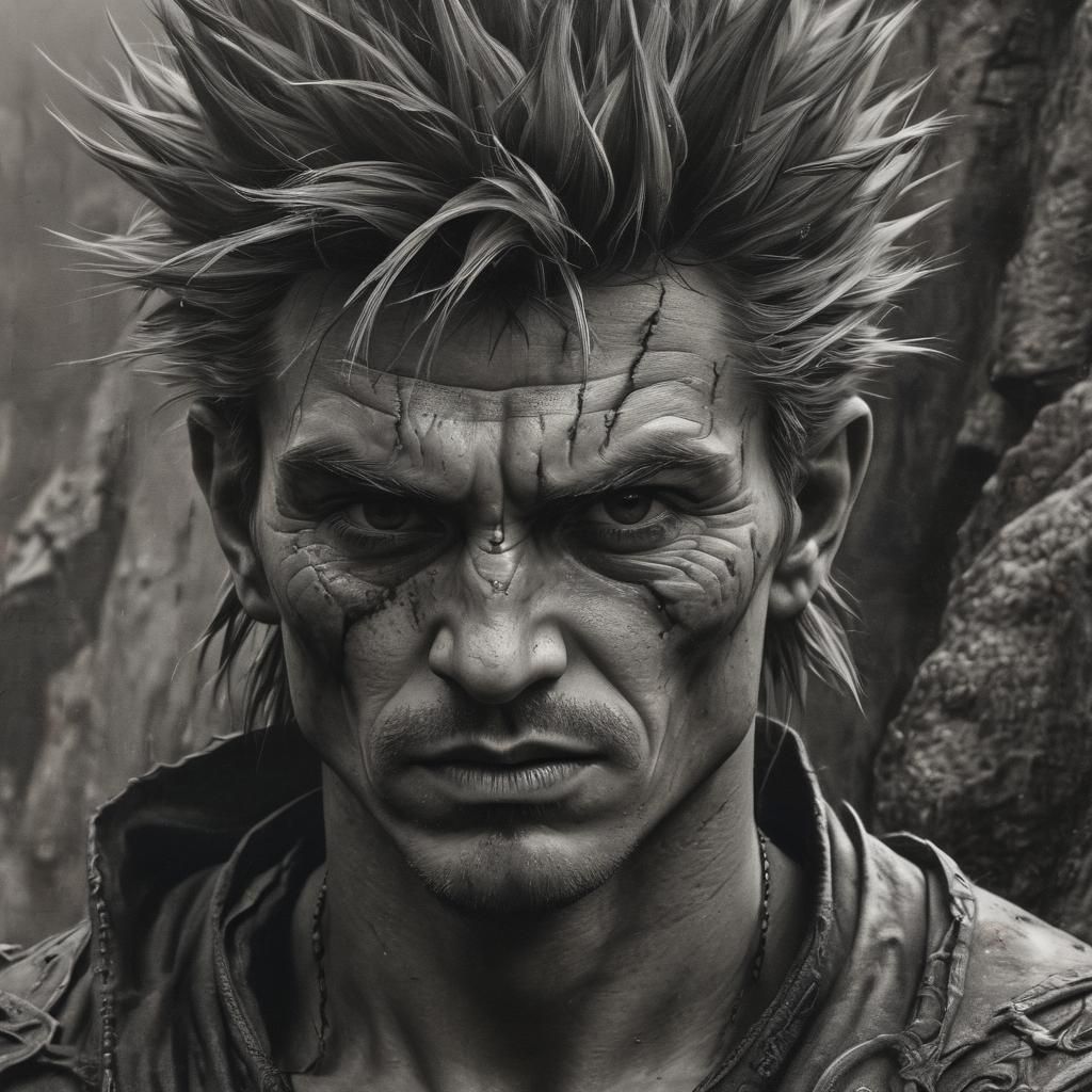 Intense Earth Genasi Wizard in Charcoal Drawing