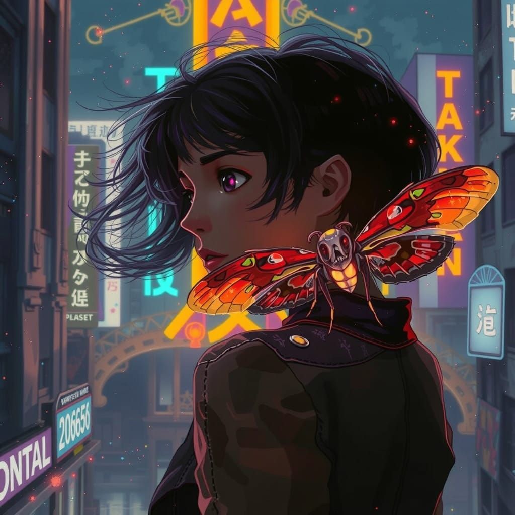 Anime Goddess with Death's Head Moth Companion