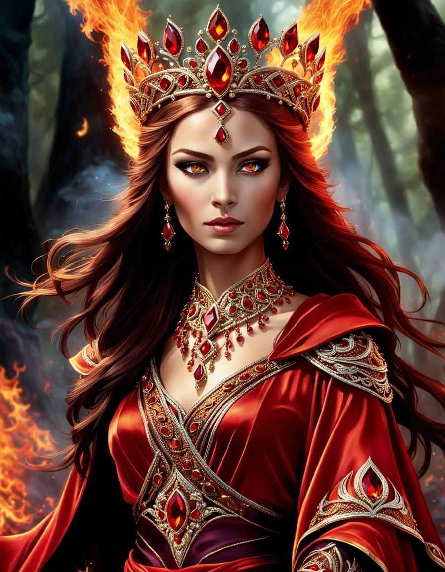 Elegant Fire Elementalist Queen Portrait