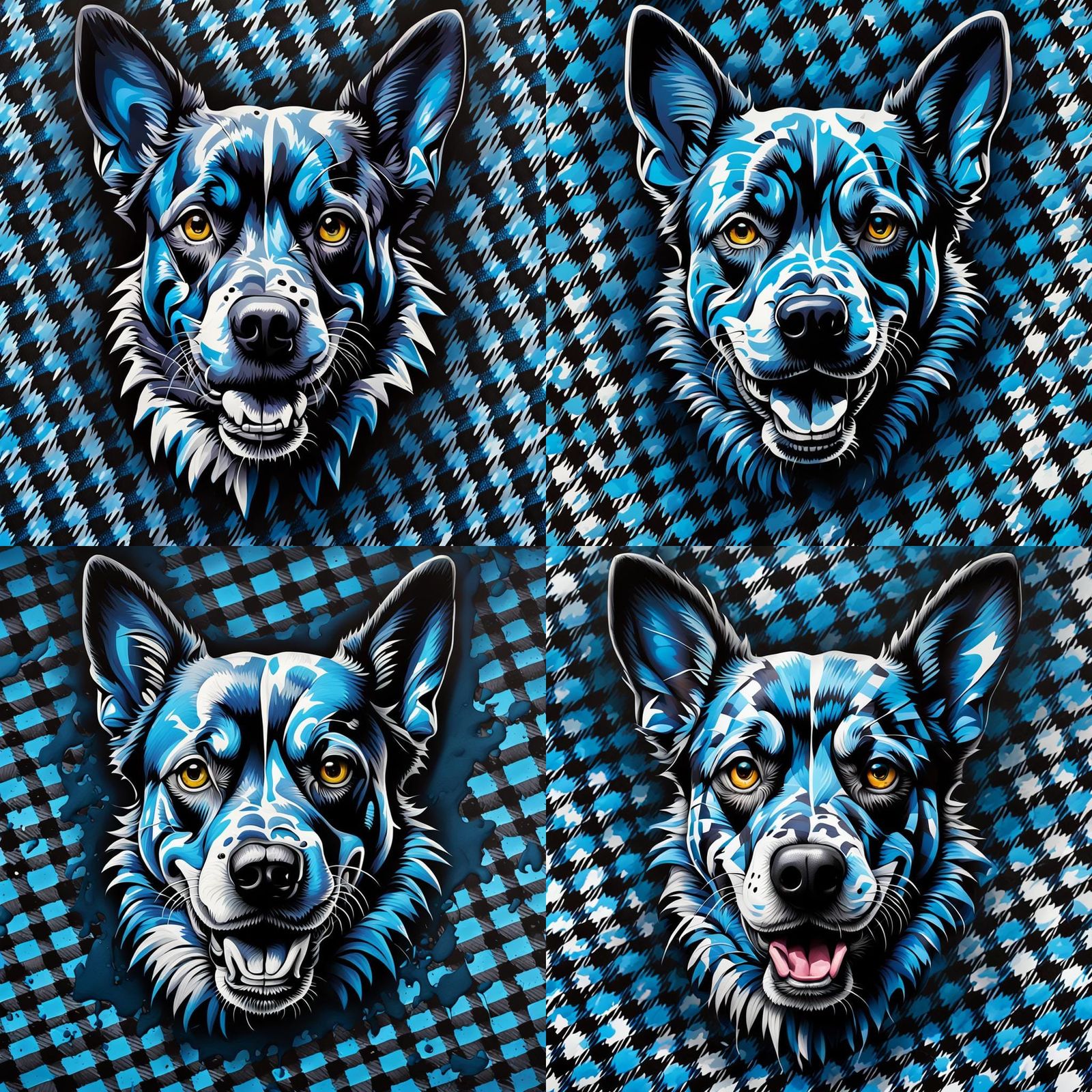 Blue Houndstooth Plaid in a Graffiti Art Style