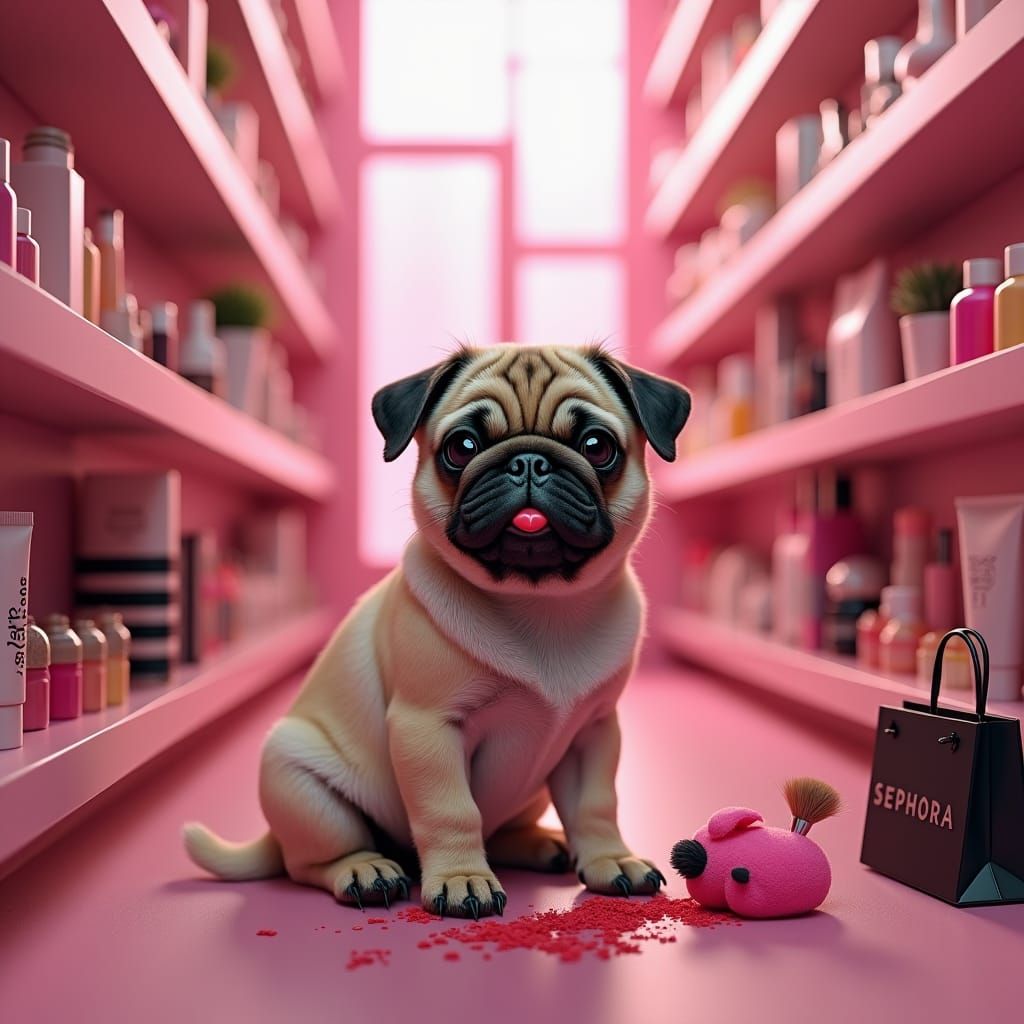 Pug Puppy's Sephora Adventure: Matte Painting in 8K