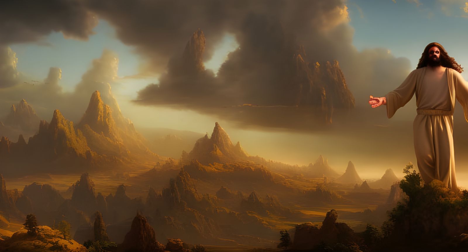 Jesus Giving Money: Detailed Matte Painting with Turntables