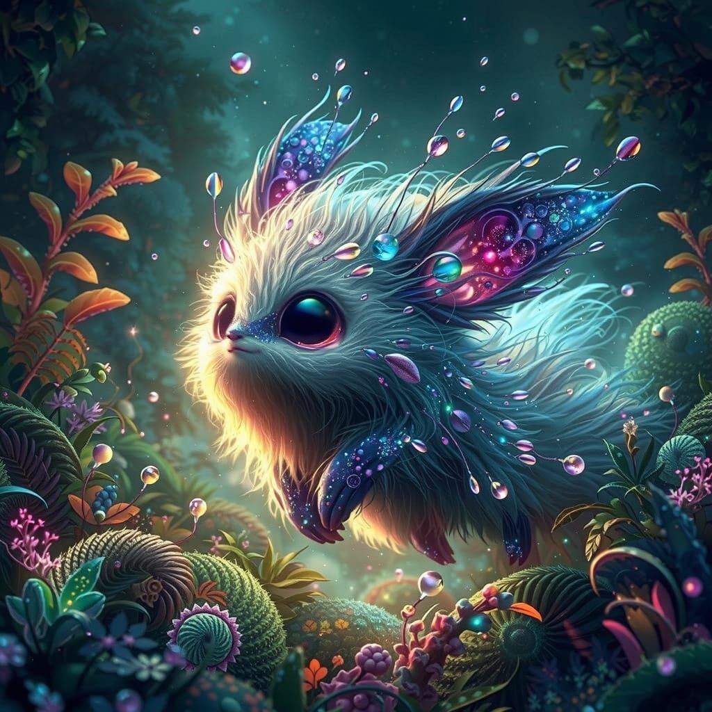 Mystical Iridescent Critter in Whimsical Forest