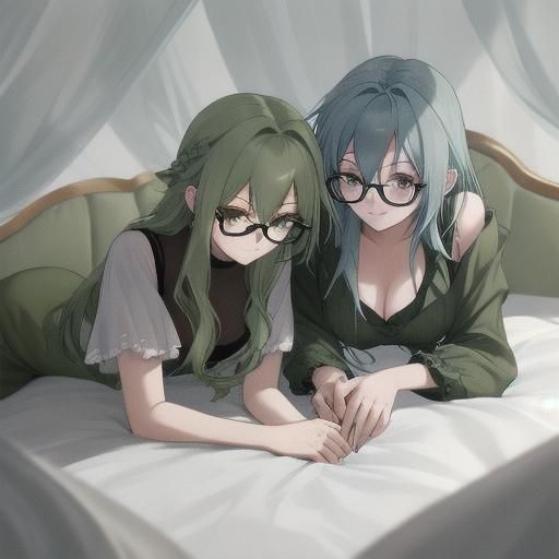 Blue and Green Haired Friends Play in Bed