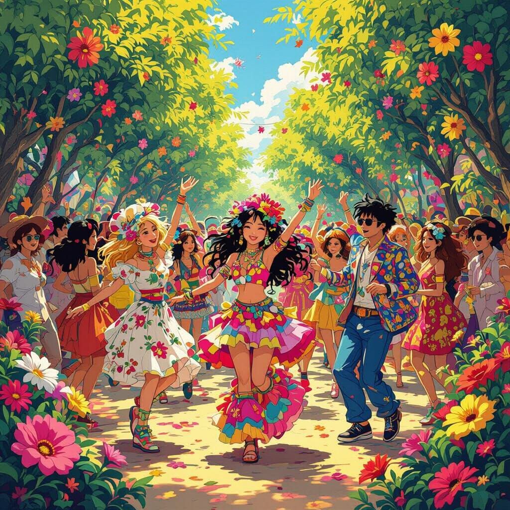 Colorful Festival Scene in Whimsical Style