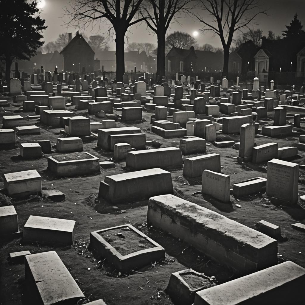 Antique Cemetery Photograph with Open Graves