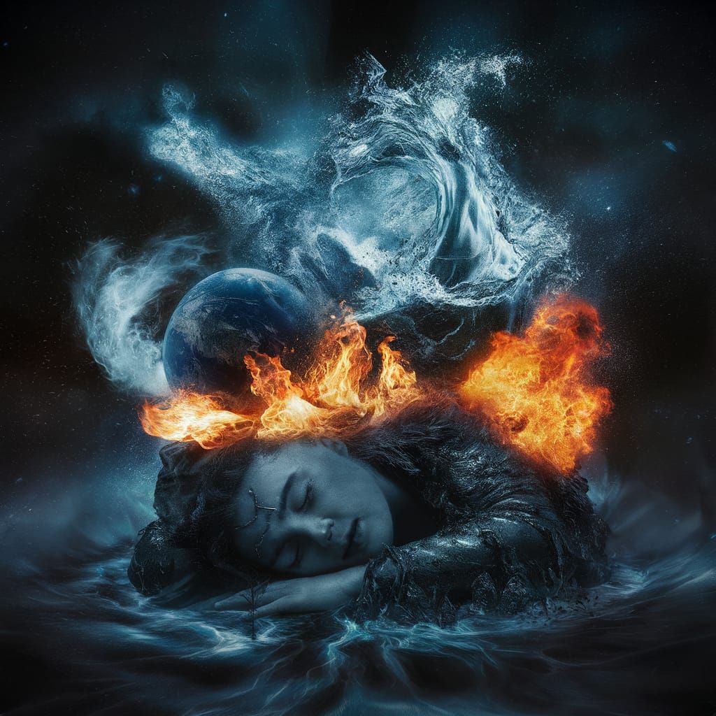 Mother Earth's Dream: Elemental Battle in Cosmic Nebula