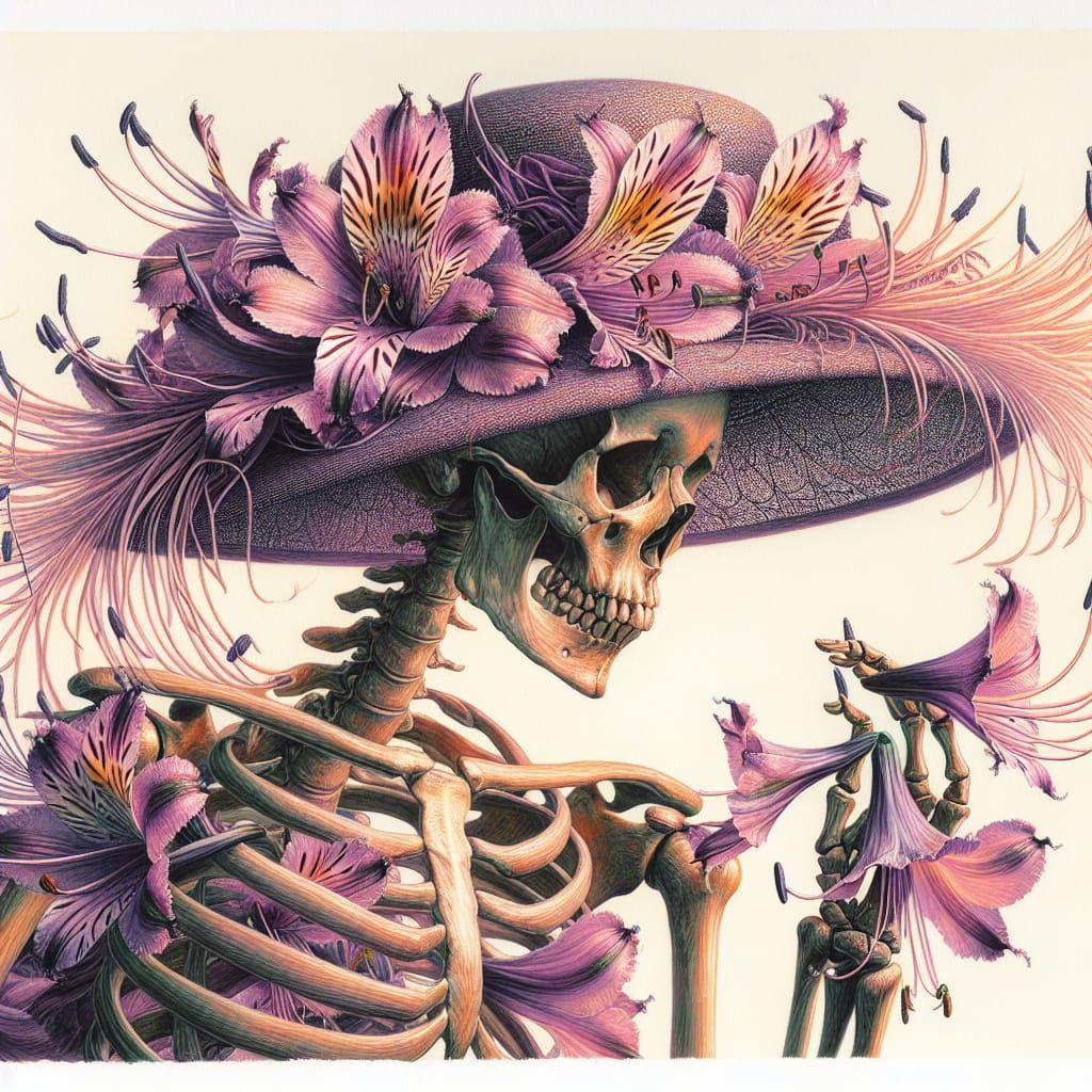 Elegant Skeleton Lady in Lavender Flowers