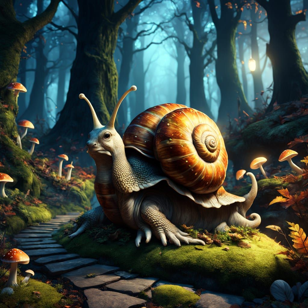 Glowing Snail Carries Enchanting Woman Through Whimsical Fan...