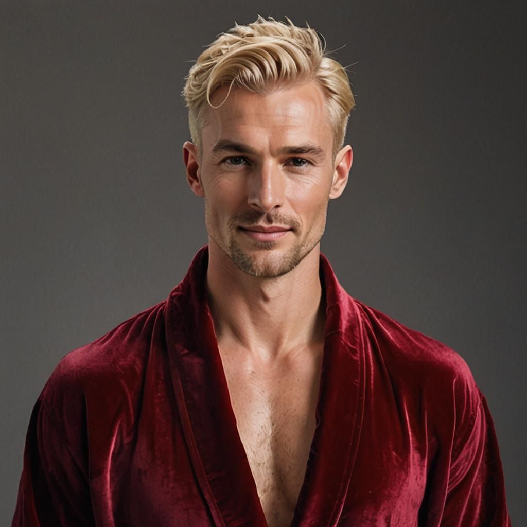 Blond Swede in Red Velvet Robe: Impasto Painting