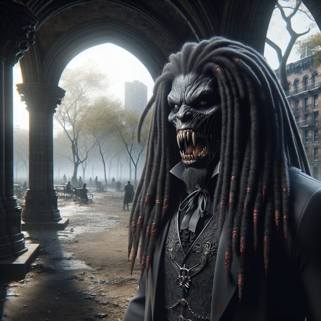Vampire Horror Concept Art in Post-Apocalyptic Park