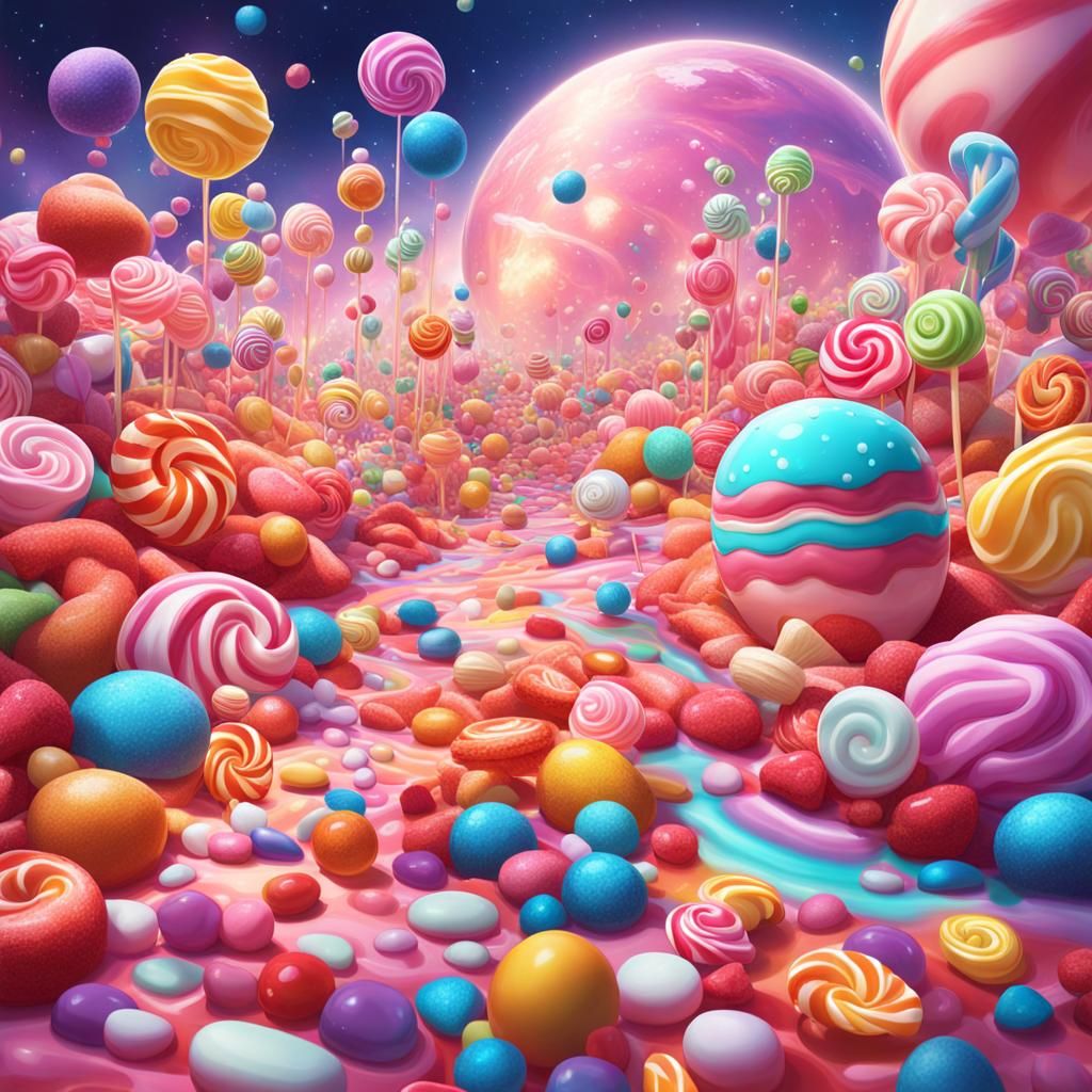 Whimsical Space Candy Art in Digital Illustration Style