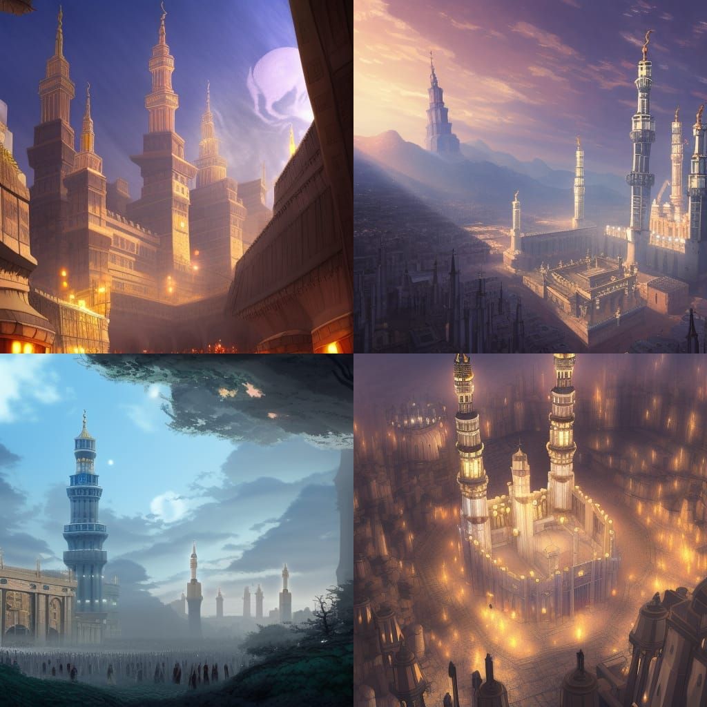 Mecca as Medieval Fantasy City in Anime Style