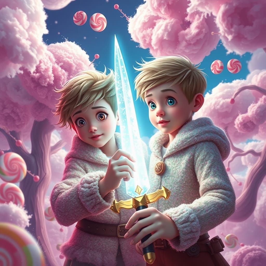 Boy Whispering Secrets in Candyland: Digital Illustration