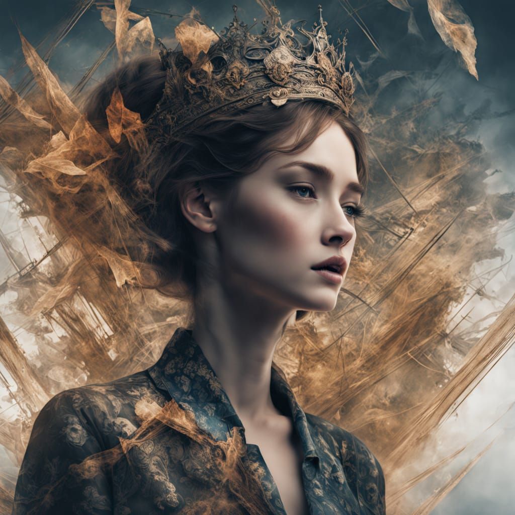 Time's Princess in Whimsical Double Exposure