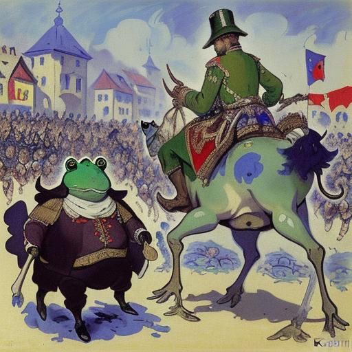 Ox Frog Watches a Battle in Dreamlike Style