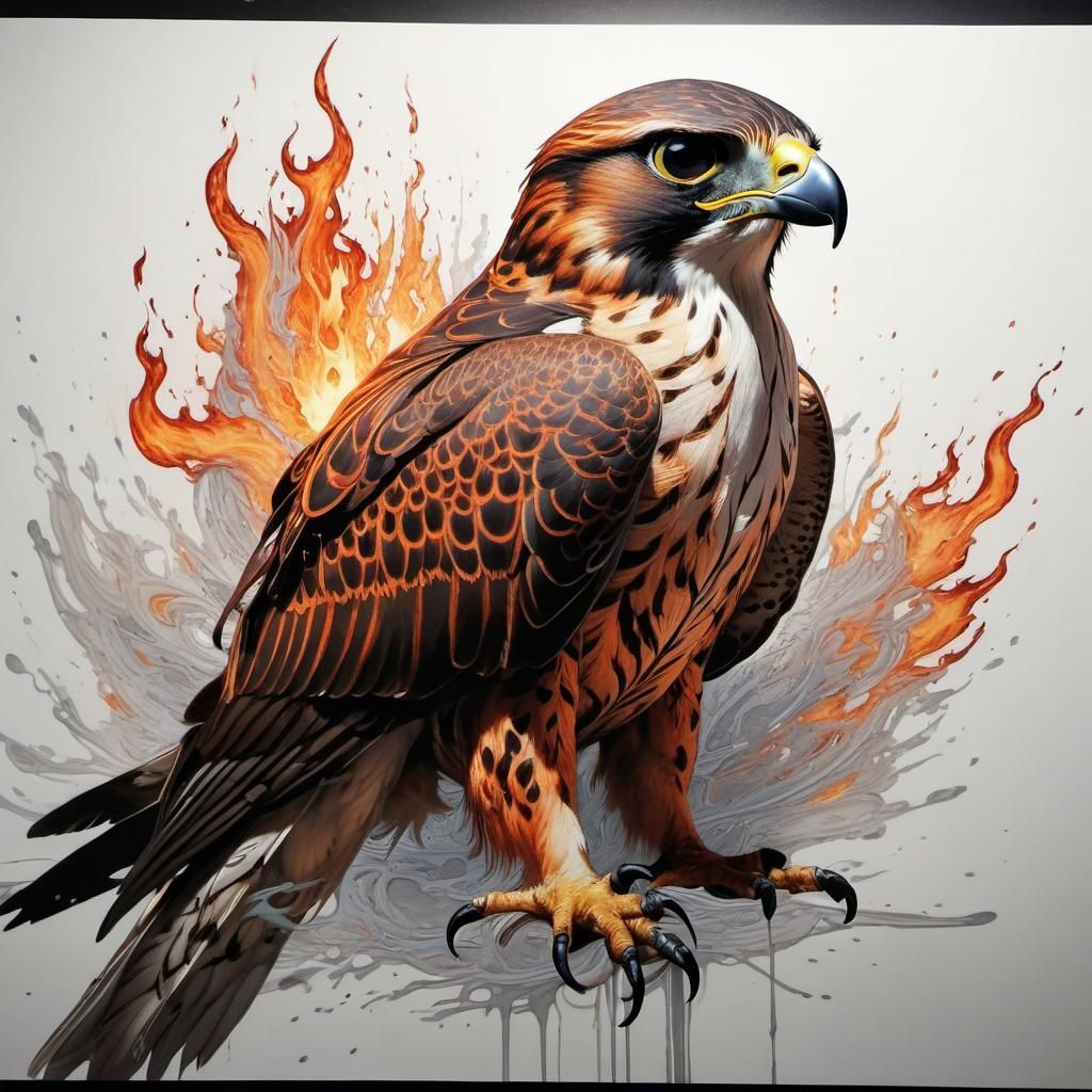 Fiery Falcon Ink Flow: Photorealistic Masterpiece
