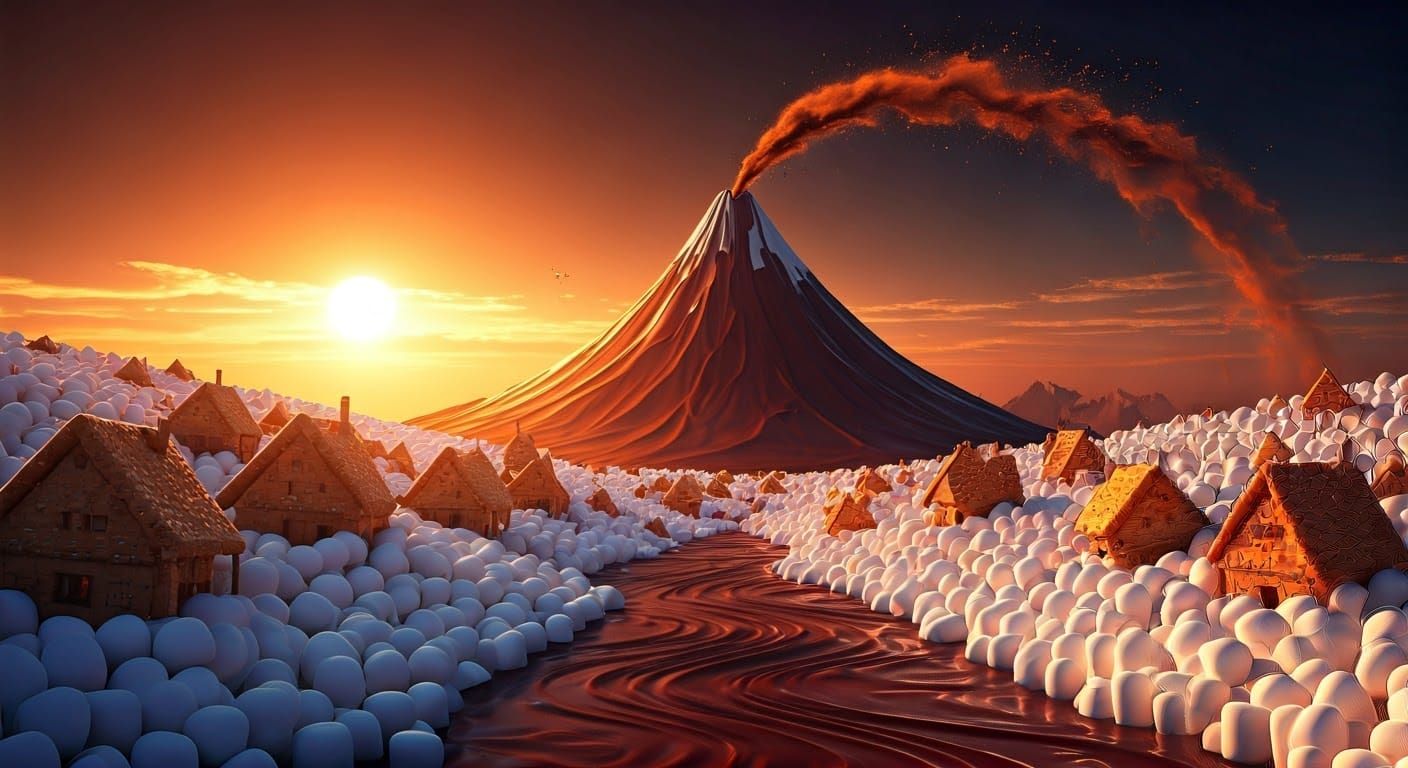 Chocolate Volcano Erupts in the Sweet Town of S'moreville