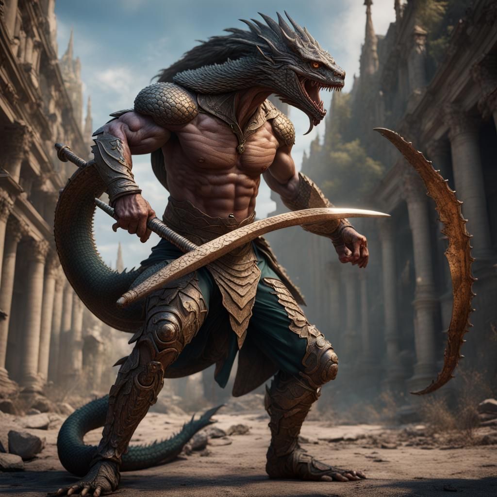 Basilisk Warrior: Hyperrealistic Fantasy Concept Art