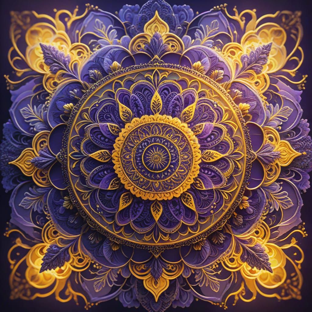 Golden Mandala Blooms with Celestial Mystery