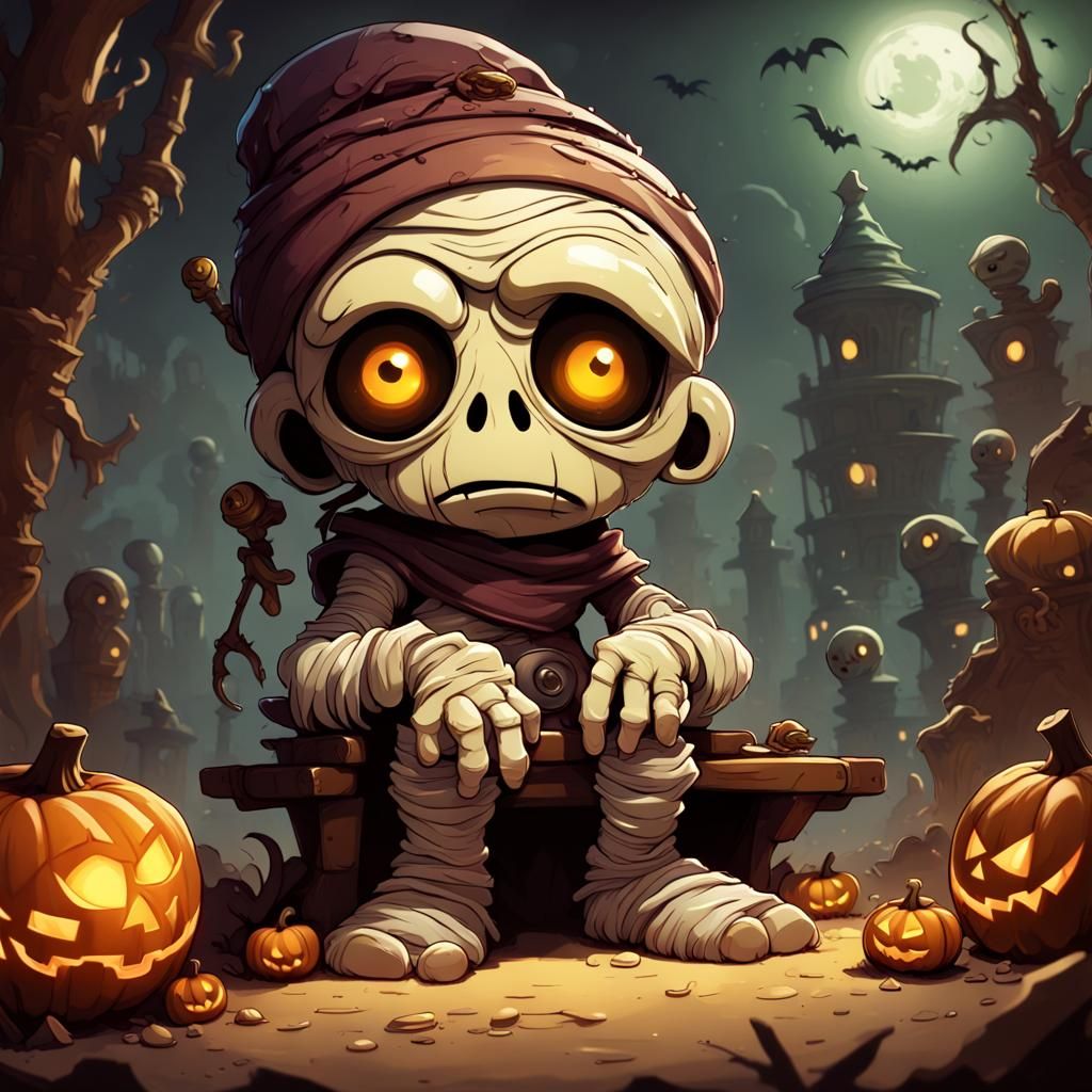 Amumu: Sad Mummy in Expressionist Cartoon Style