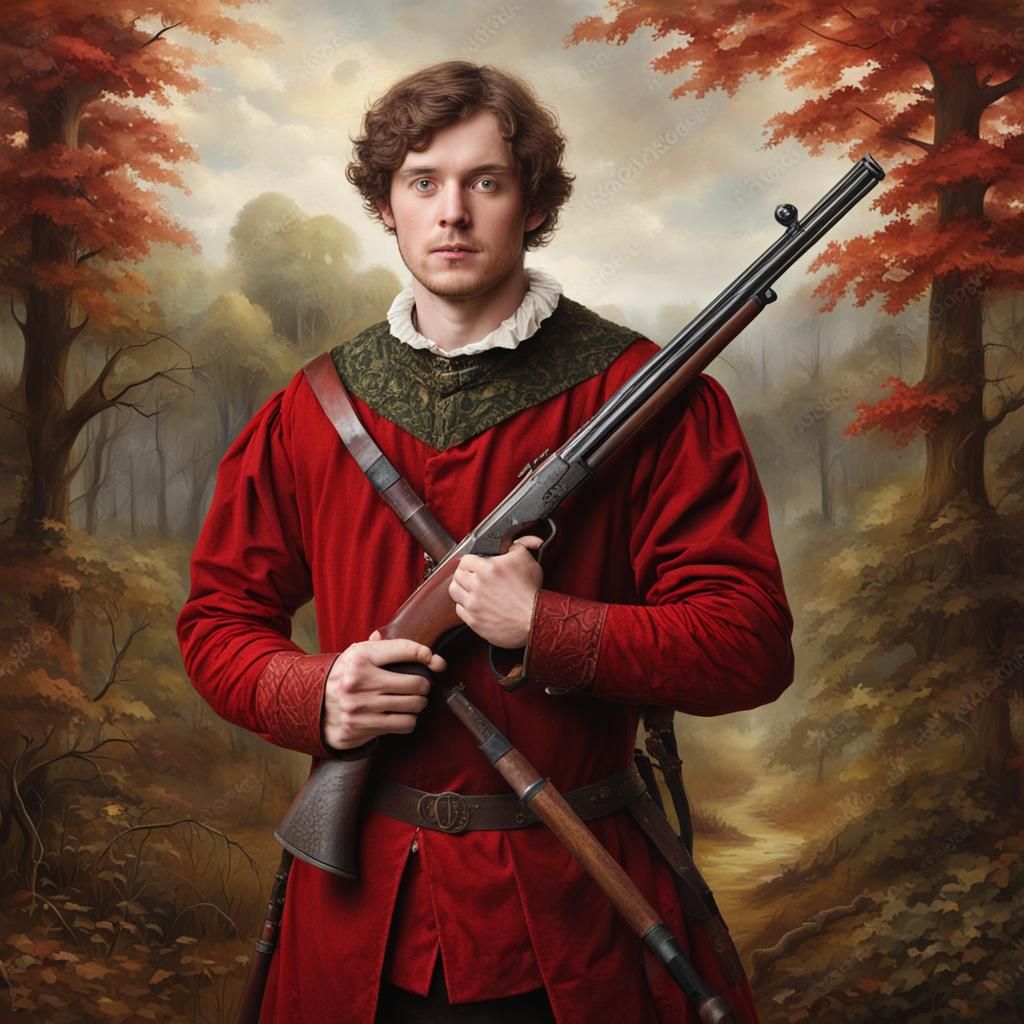 Tudor Man with Shotgun: A Medieval-Style Portrait
