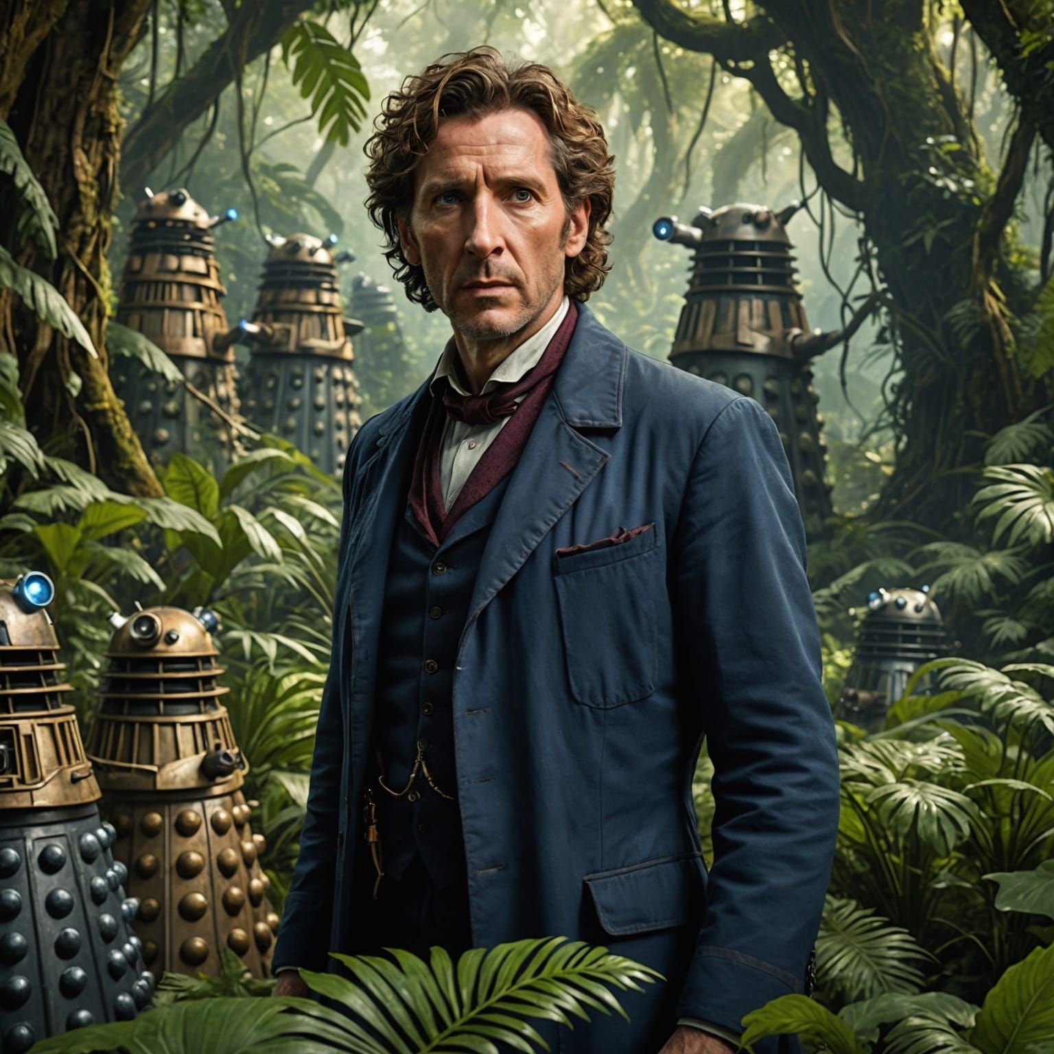 Eighth Doctor Hiding From Daleks in Jungle