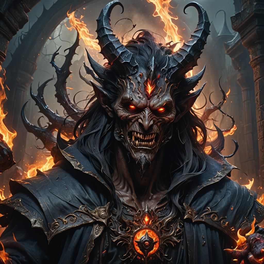 Dark Sorcerer Casting a Magic Spell, Digital Painting