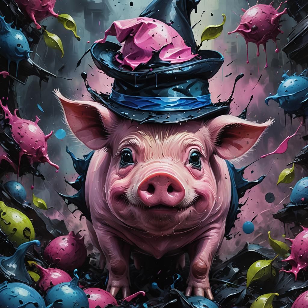 Ominous Pink Pig in Dark Fantasy Splash Art
