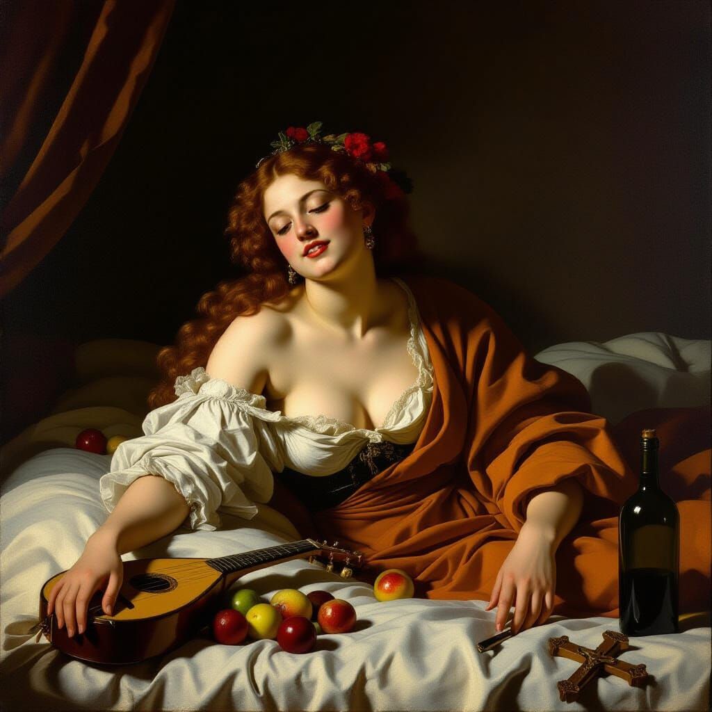 Bacchus in the Style of Caravaggio Painting