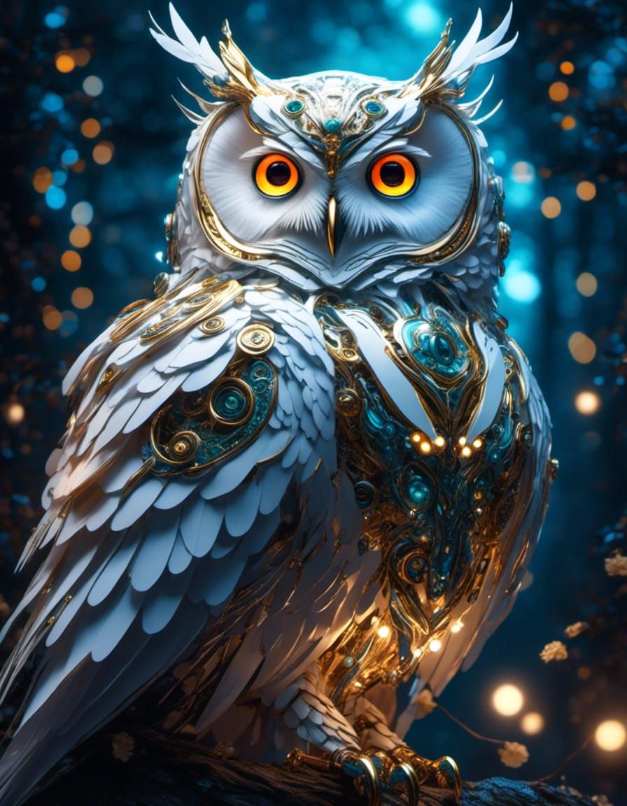 Robotic Owl: Sci-Fi Mecha Master in Fantasy Style