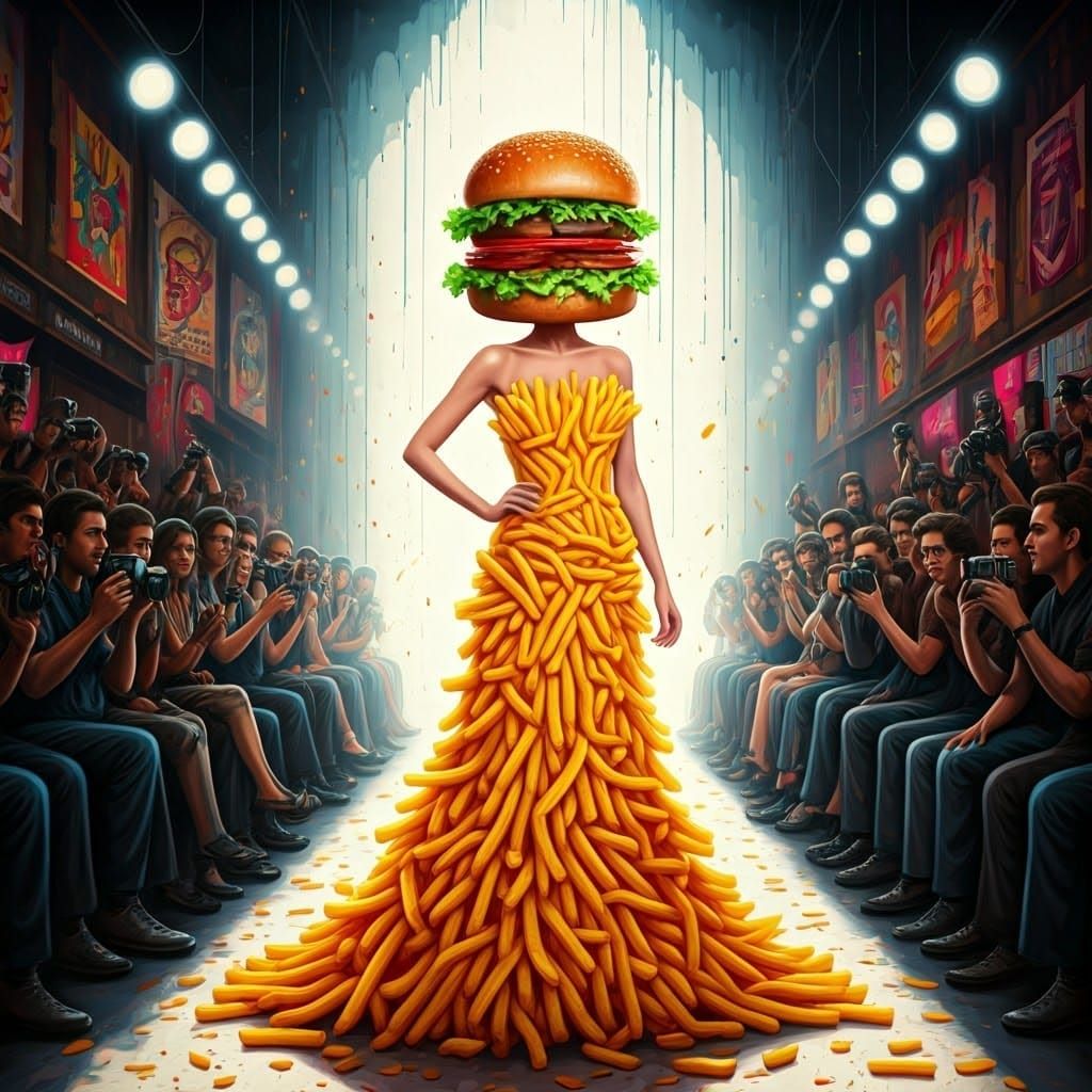 Burger Bun Hat and French Fry Dress in Graffiti Art