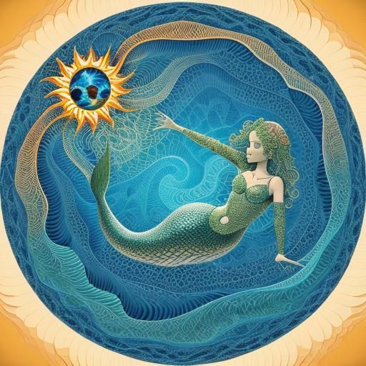 Mermaid and Human at Sunset: Abstract Vector Art