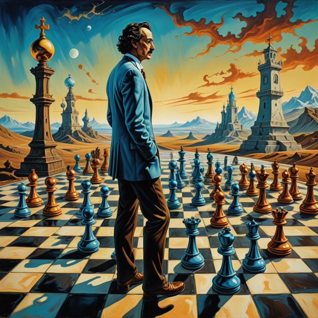 Surreal Chessboard Landscape in Dali Style