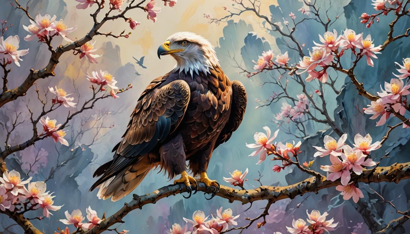 Eagle in Double Exposure Blossom Fantasy
