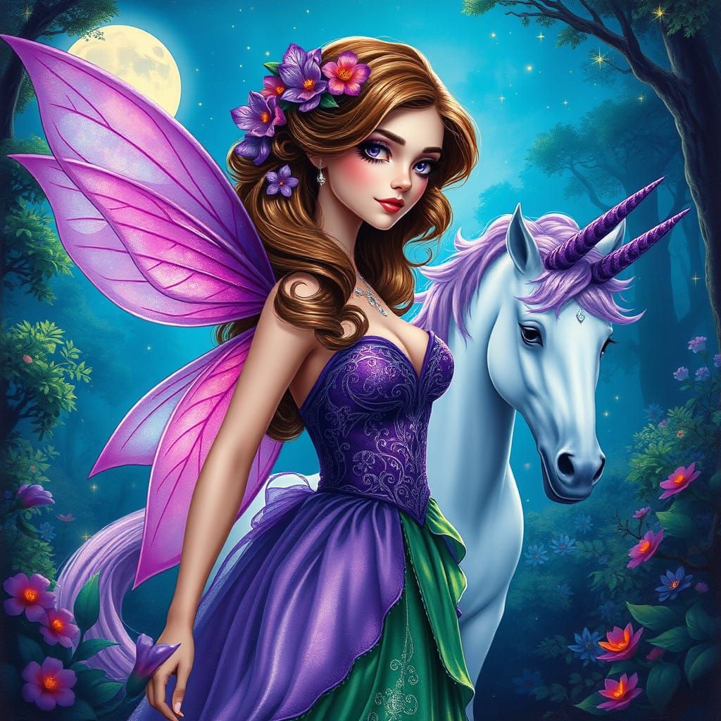 Whimsical Fantasy Realm Unfolds Under Starry Skies