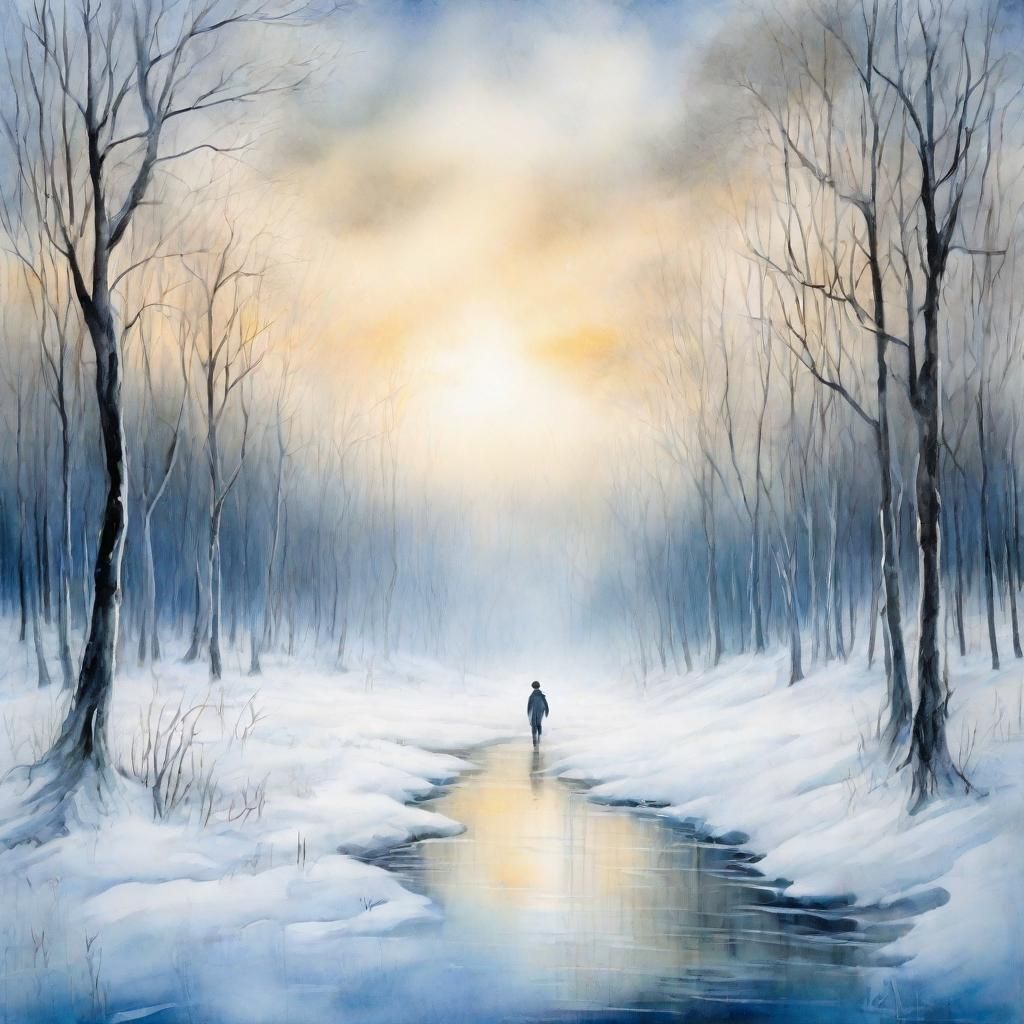 Eerie Winter Landscape with Lone Wanderer