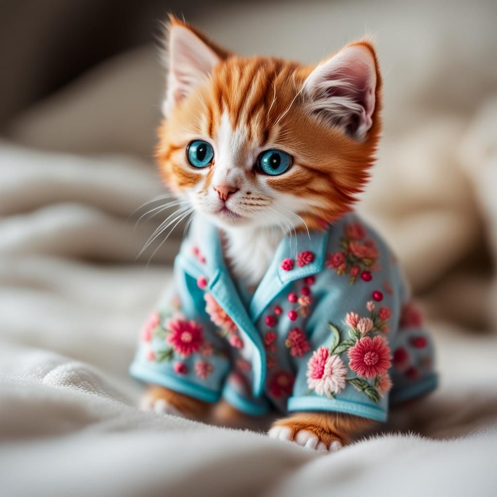 Kitten wearing pyjama 😻🌺