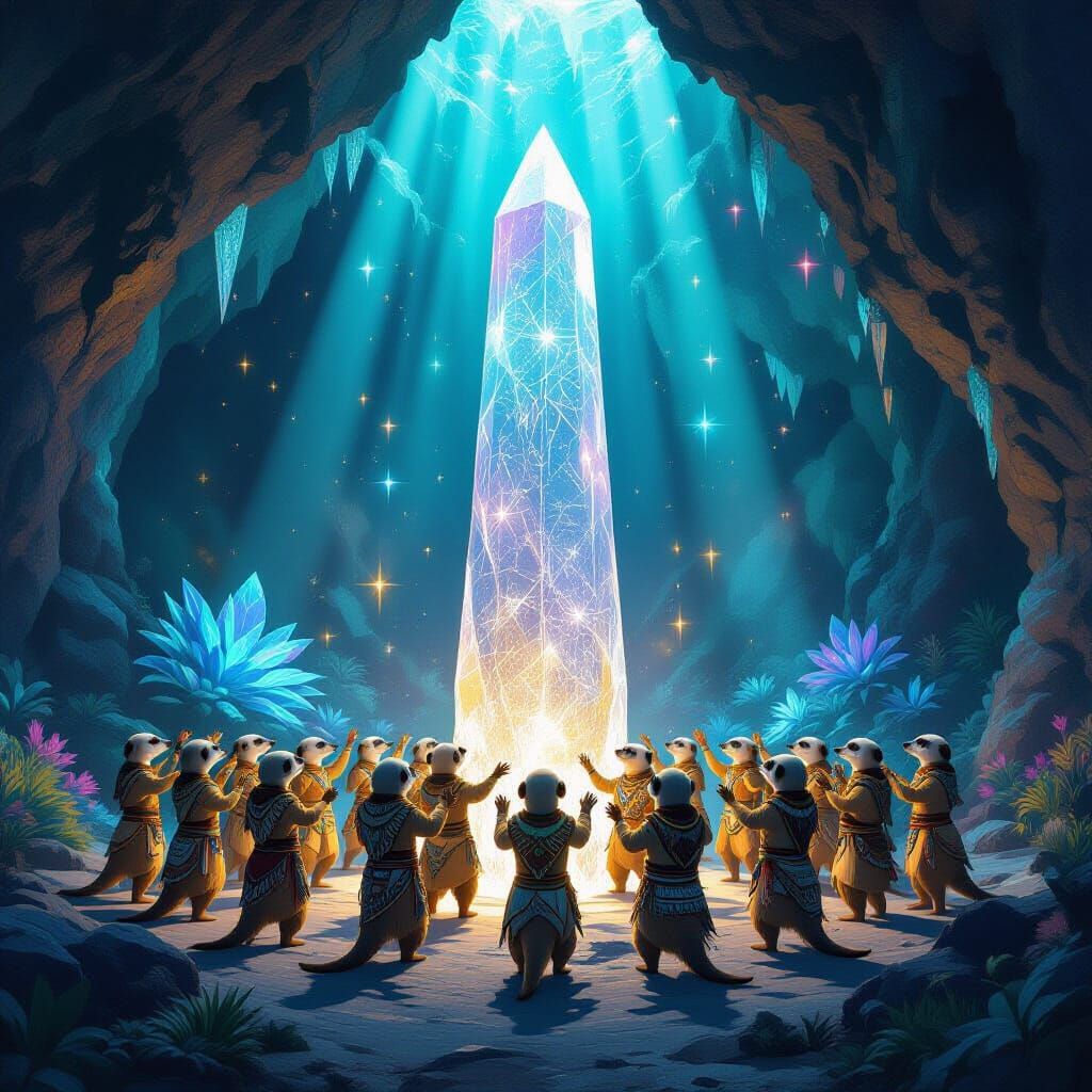 Ornate Meerkats Dance in Bioluminescent Cavern