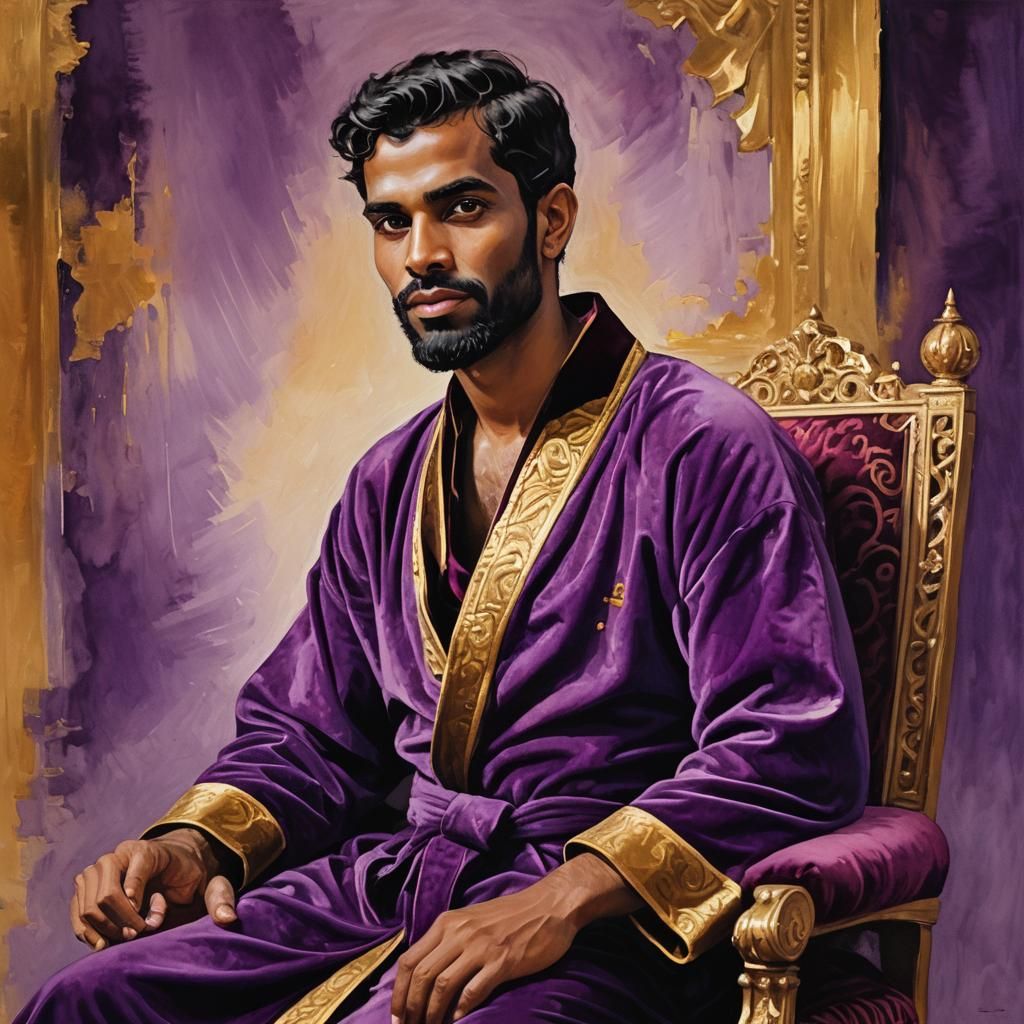 Sri Lankan Prince in Purple Robe, Impressionist Oil Painting