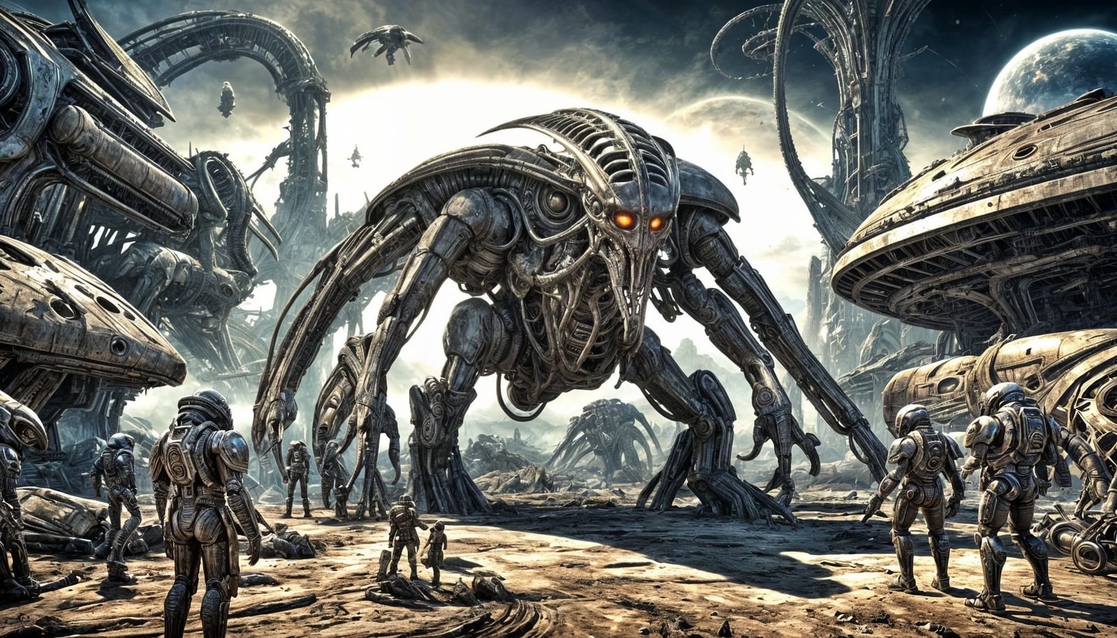 Biomechanical Creature on Alien Planet, Hyperrealistic HDR
