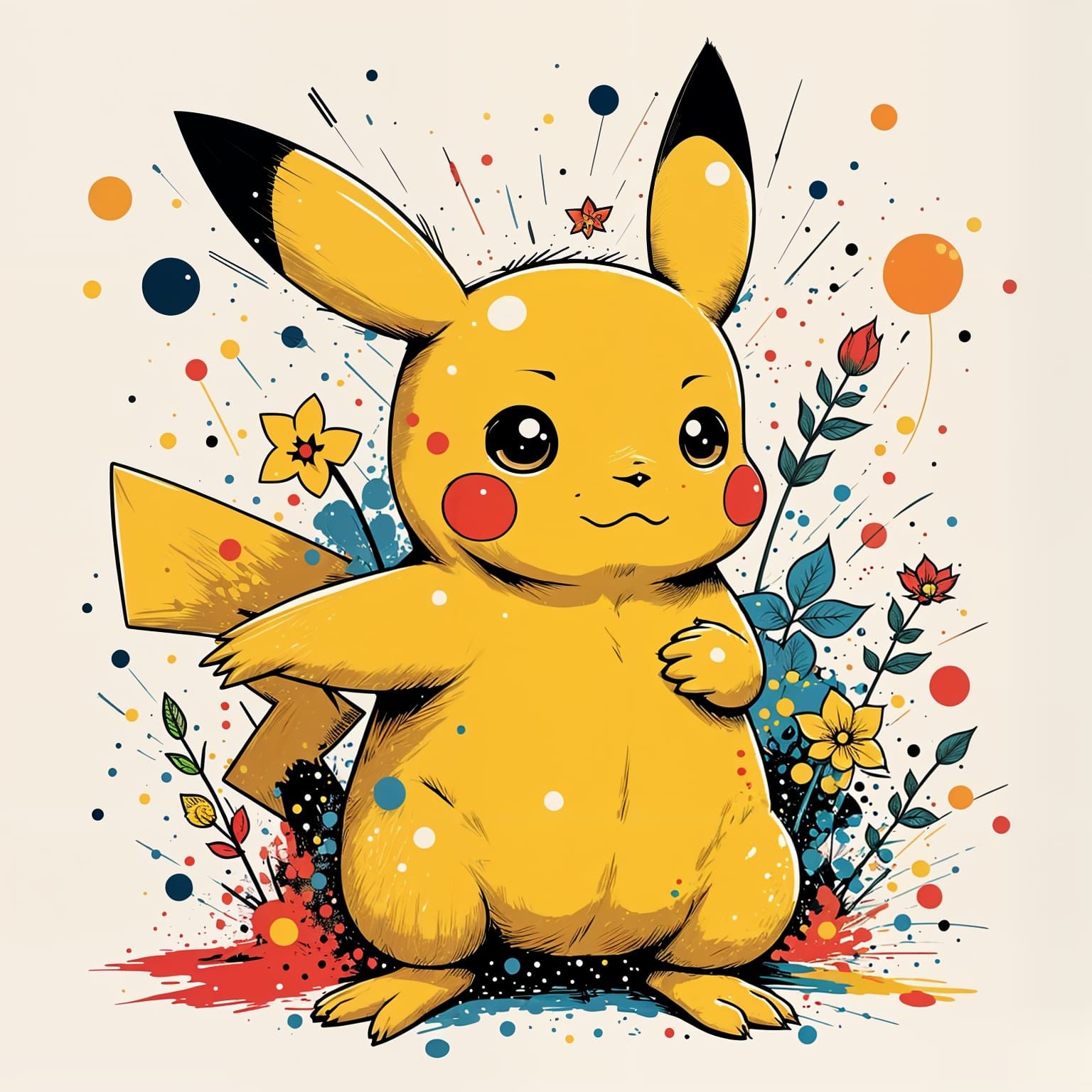 Vibrant Pikachu in Ukiyo-E Digital Pop Art Style